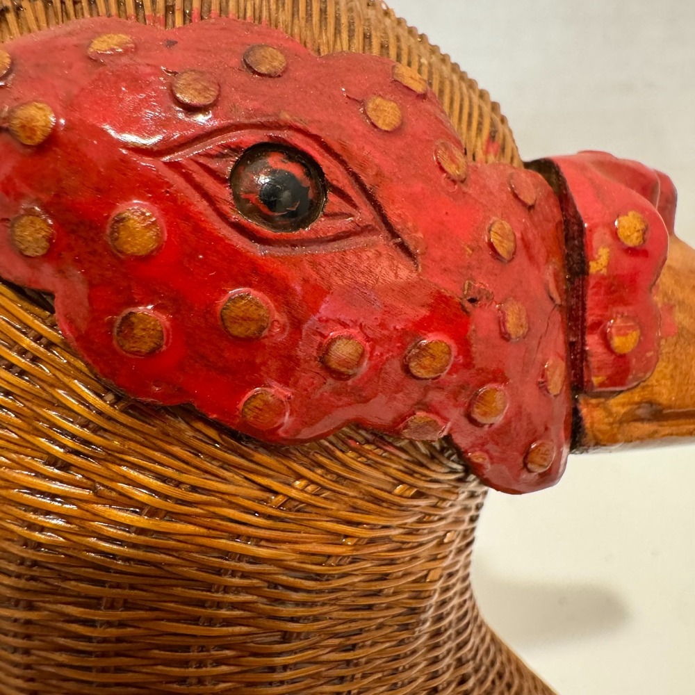 Mid Century SHANGHAI HANDICRAFTS WICKER & CARVED WOOD BASKETRY Basket BOX DUCK - Picture 13 of 16
